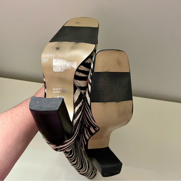 Y2K Vintage Square Toe Zebra Print Leather Boots Heels Size 6.5 Bruno Valenti - Picture 8 of 9